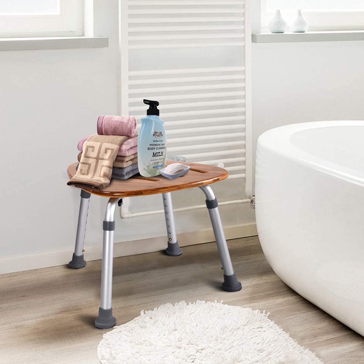 Waterproof Tool-Free Assembly Shower Stool Bamboo Bath Seat