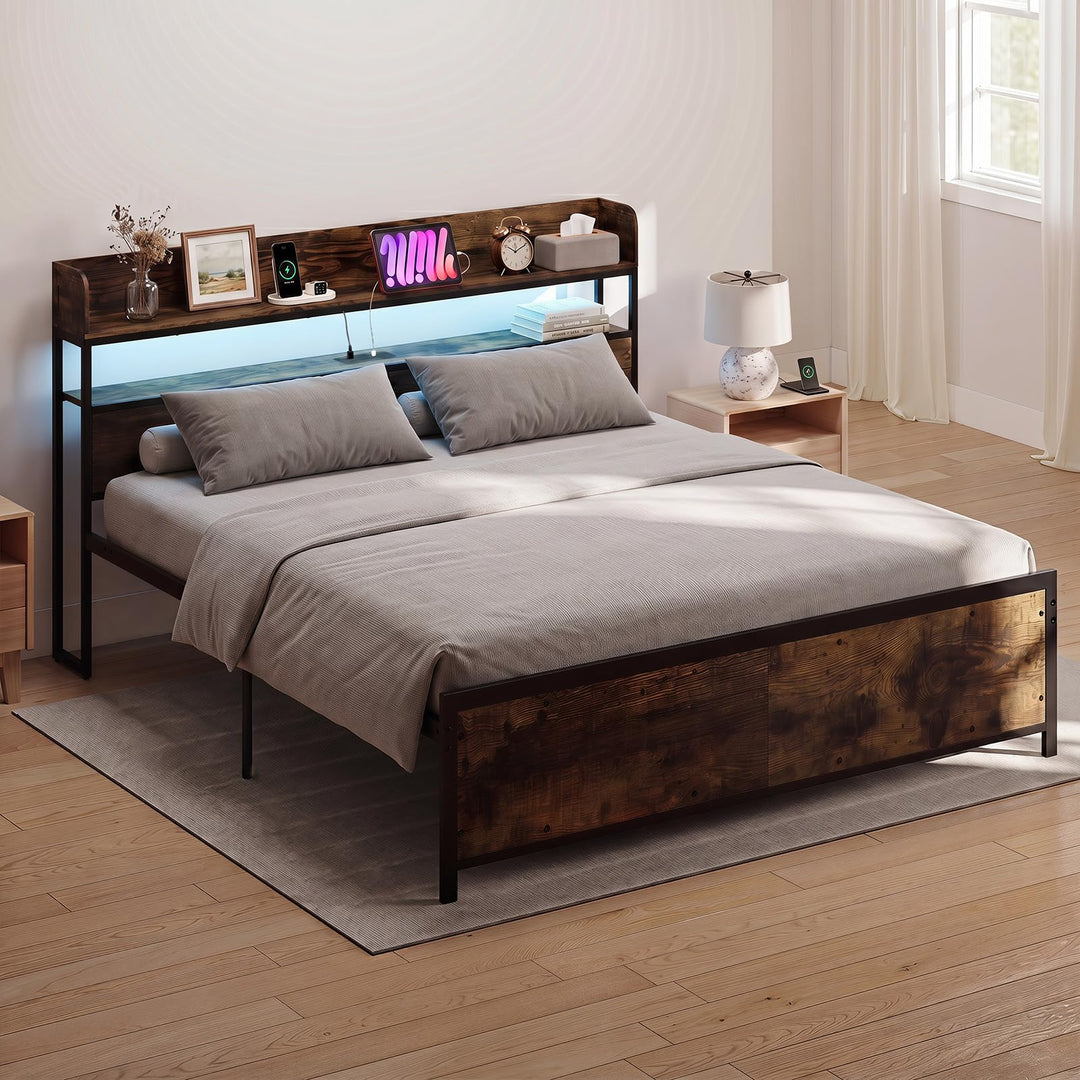 Giantex King Size Bed Frame with Storage Headboard
