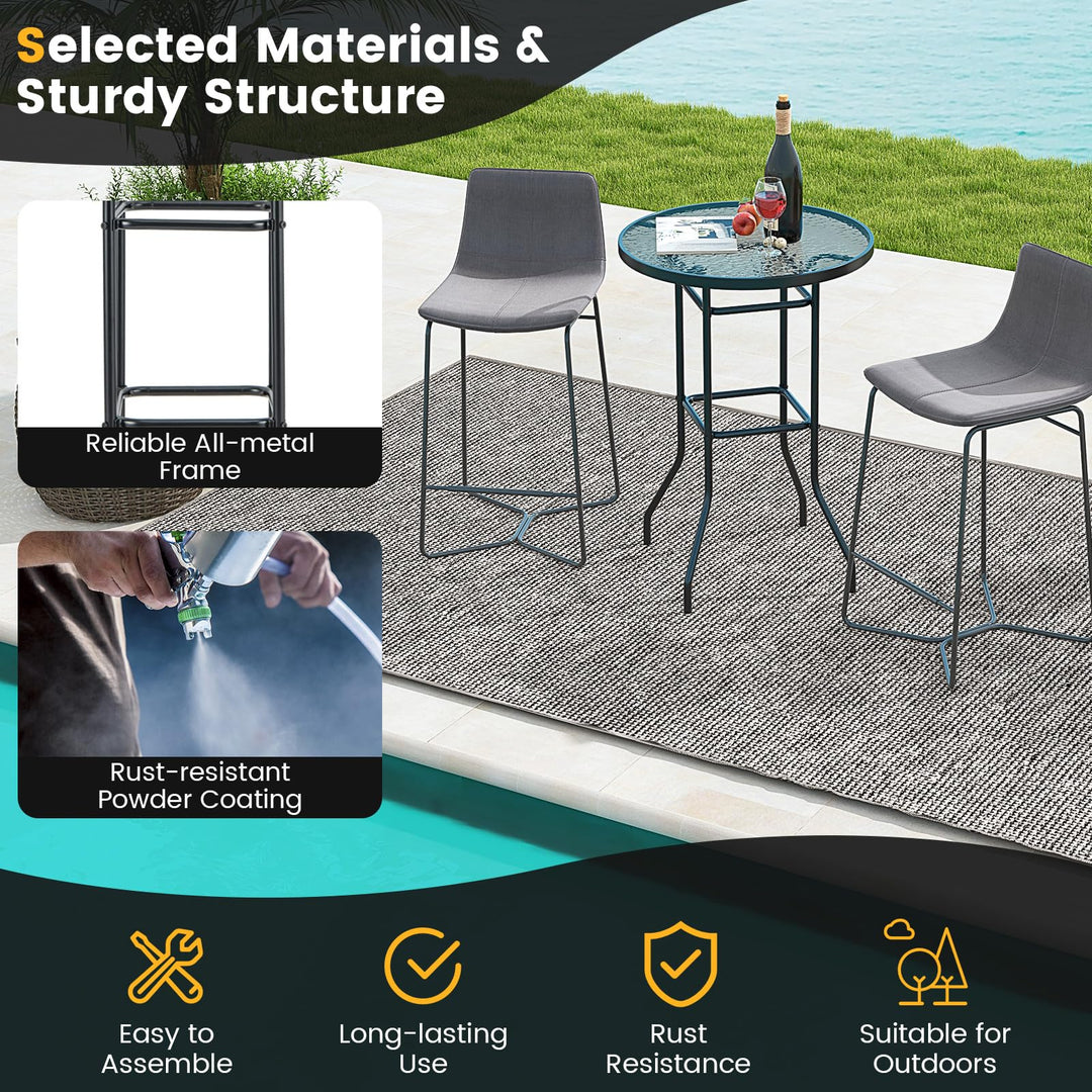 Giantex Patio Bar Table, 38" Height High Top Bistro Table, 27" Round Tempered Glass Tabletop