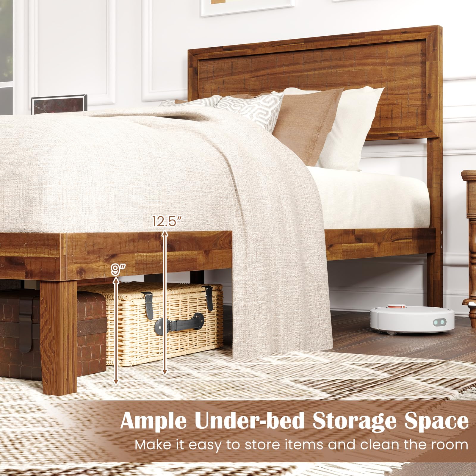 Giantex Wood Bed Frames with Headboard, Mid Century Modern Platform Bed