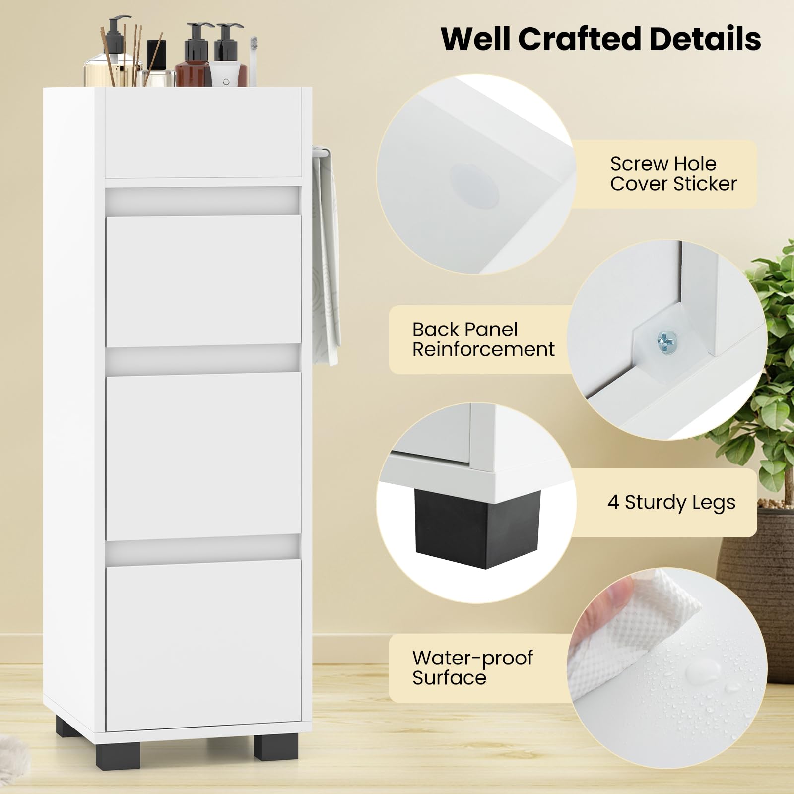 Giantex Small Bathroom Storage Cabinet - Narrow Space-saving Bathroom Cabinet with 3 Drawers