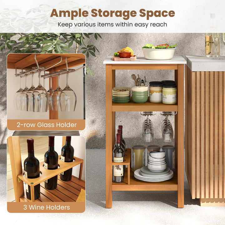 Giantex Acacia Wood Outdoor Side Table, Patio Buffet Cabinet Bar Table