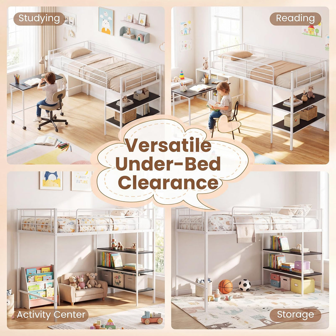 Giantex Low Loft Twin Size Bed with Desk &amp; Bookshelf