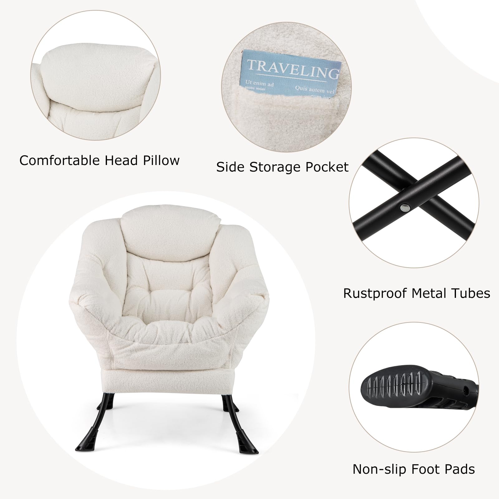 Giantex Set of 1/2 Lazy Chair with Folding Ottoman, Modern Sherpa Accent Chair w/Armrests & Pocket