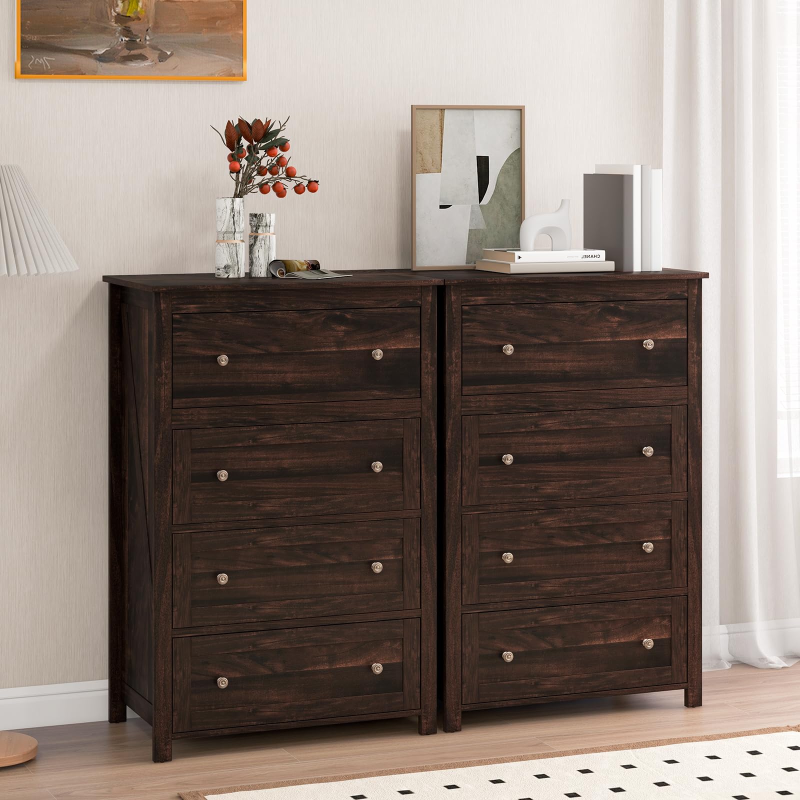 Giantex 4 Drawer Dresser for Bedroom, Drawer of Chest with Anti-tilt Device, Anti-Slip Foot-Pads, Brown