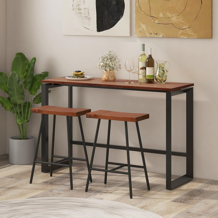 Industrial Saddle Stool with Footrest, Metal Legs, Adjustable Foot Pads, Backless Counter Height Chair for Living Room Kitchen Bar