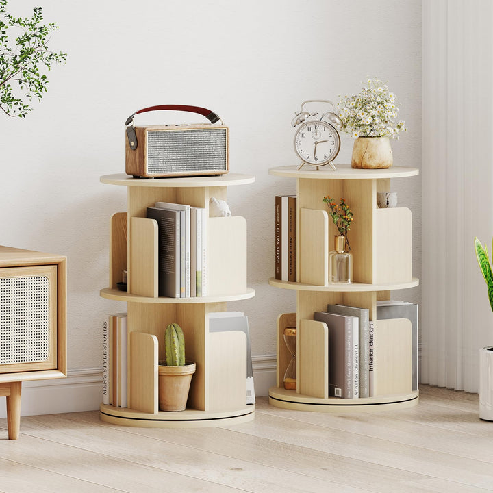 Giantex 2-Tier Rotating Bookshelf 360° Display Rack w/Dividers & Anti-Falling Baffles