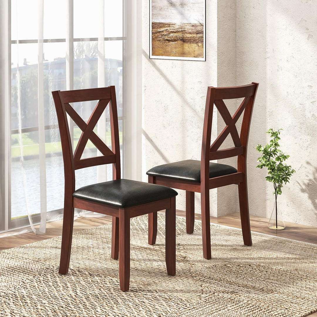 Giantex Wood Dining Chairs, Faux Leather Upholstered Dining Chairs with Rubber Wood Legs