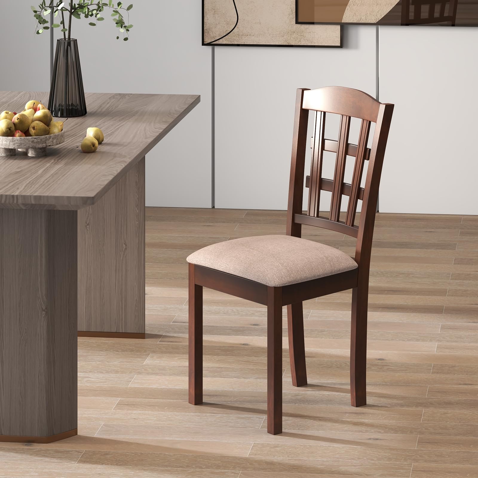 Giantex Wooden Dining Chair, Linen Fabric Padded Kitchen Chairs