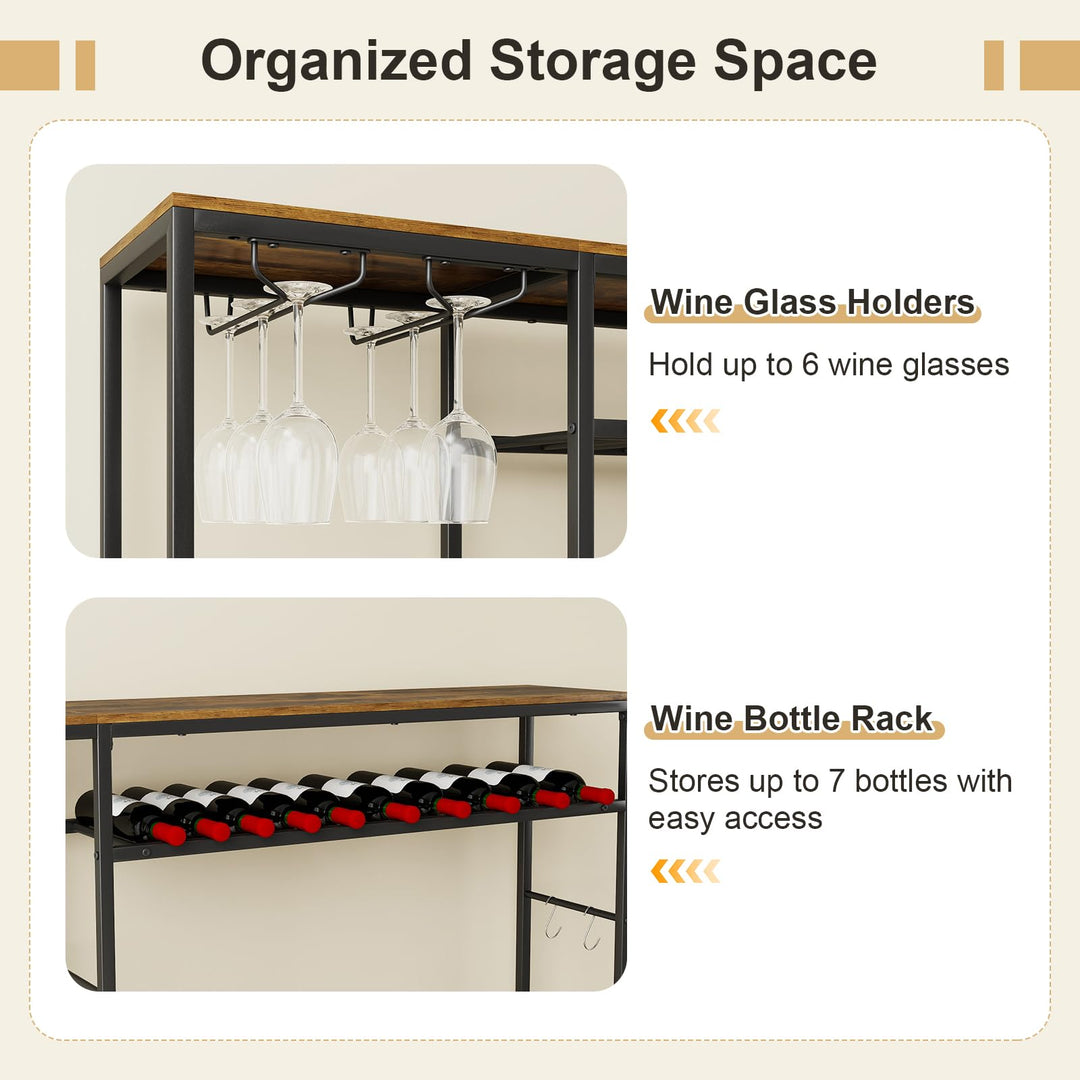 Giantex Tall Wine Bar Cabinet with LED Lights for Kitchen