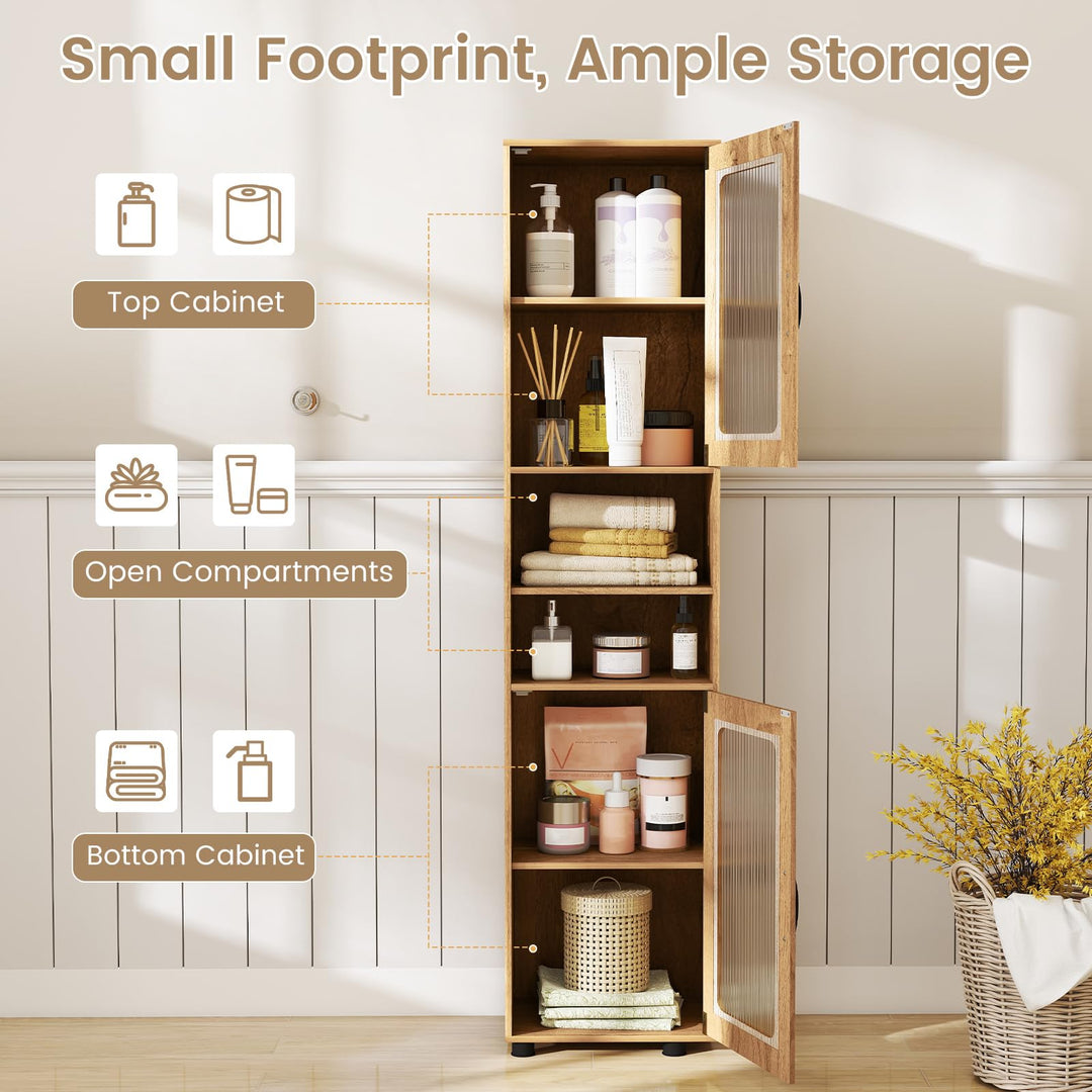 Giantex 67" Tall Bathroom Storage Cabinet | Narrow Freestanding Cabinet with 2 Fluted Doors