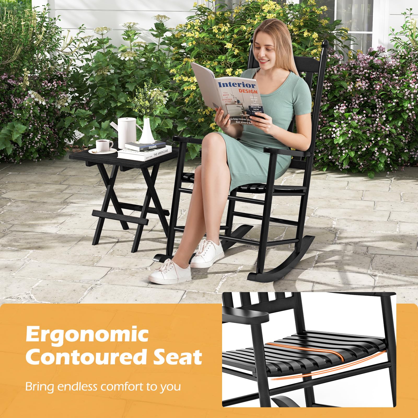 Giantex Outdoor Rocking Chair Set, All Weather Patio Rocker w/Solid Rocking Base & High-Back