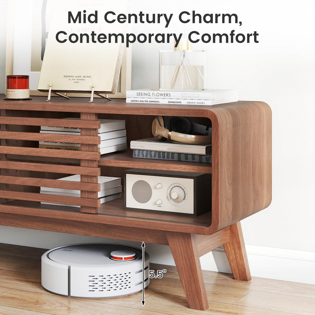 Giantex TV Stand for TVs up to 55" with Sliding Door and Adjustable Shelves for Living Room