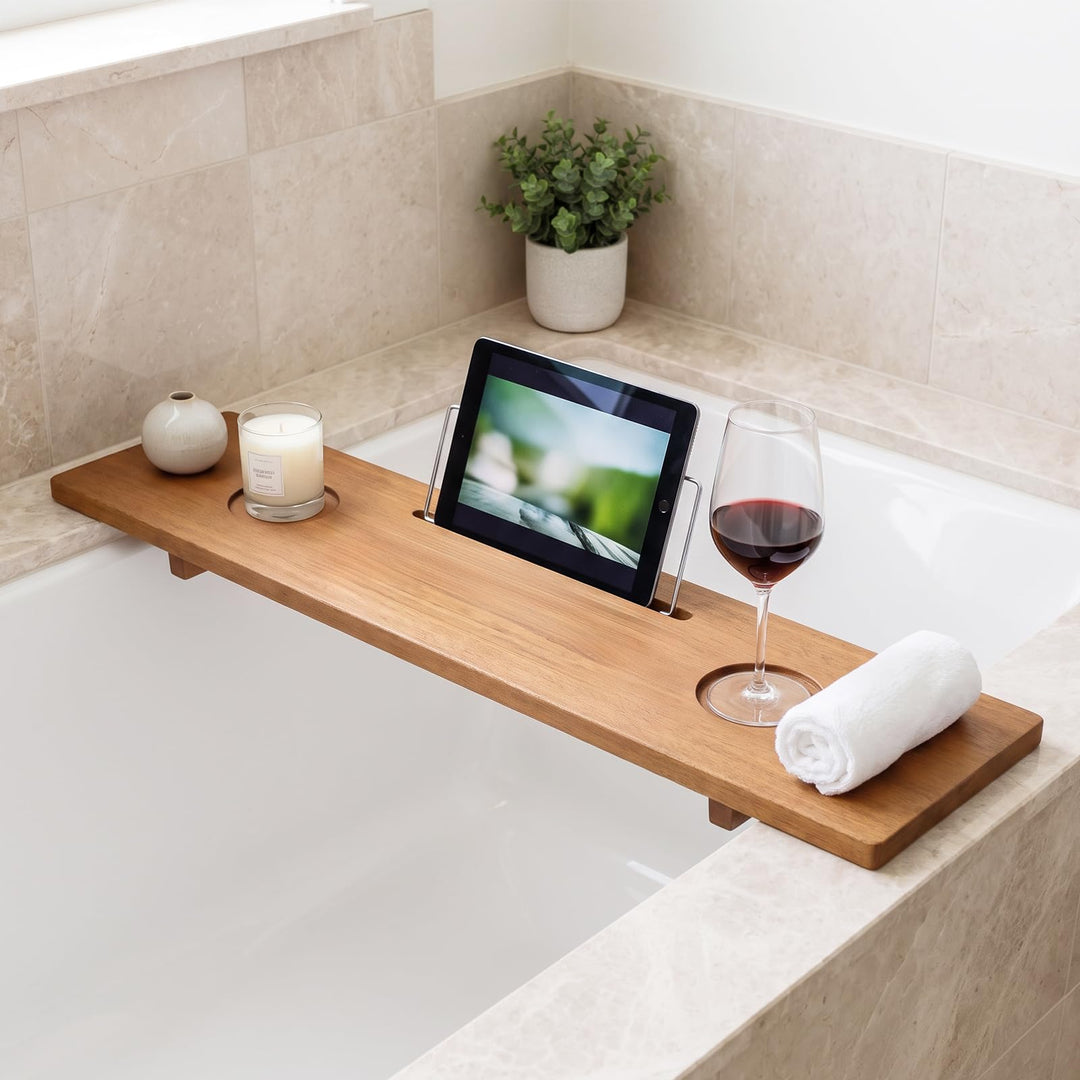 GIANTEX 35" x 8" Large Wood Bath Tray for Bathtubs with Adjustable Legs