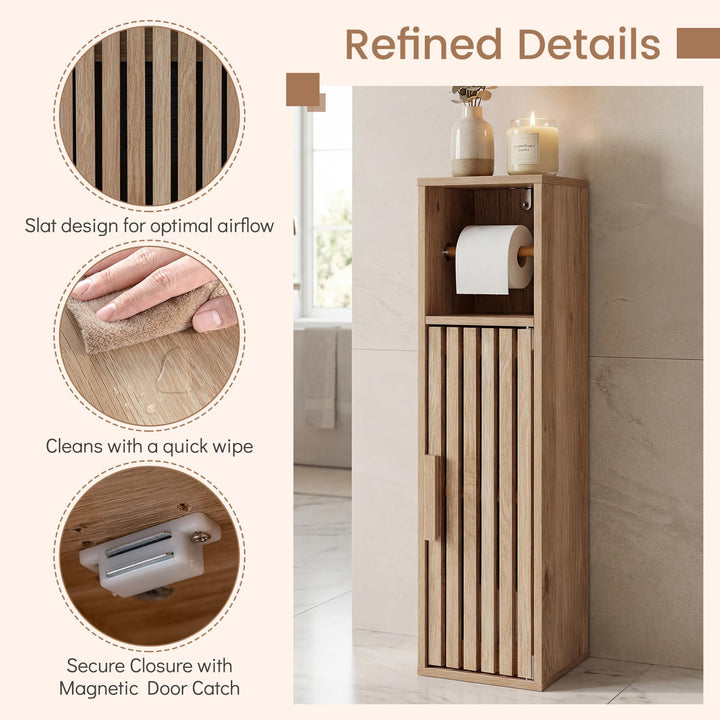 Giantex Slim Bathroom Freestanding Toilet Paper Holder Stand with Door