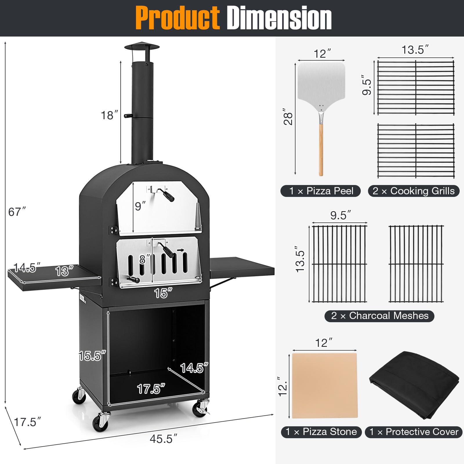 Giantex Pizza Oven Outdoor - Wood Fired Pizza Oven with 2 Side Tables