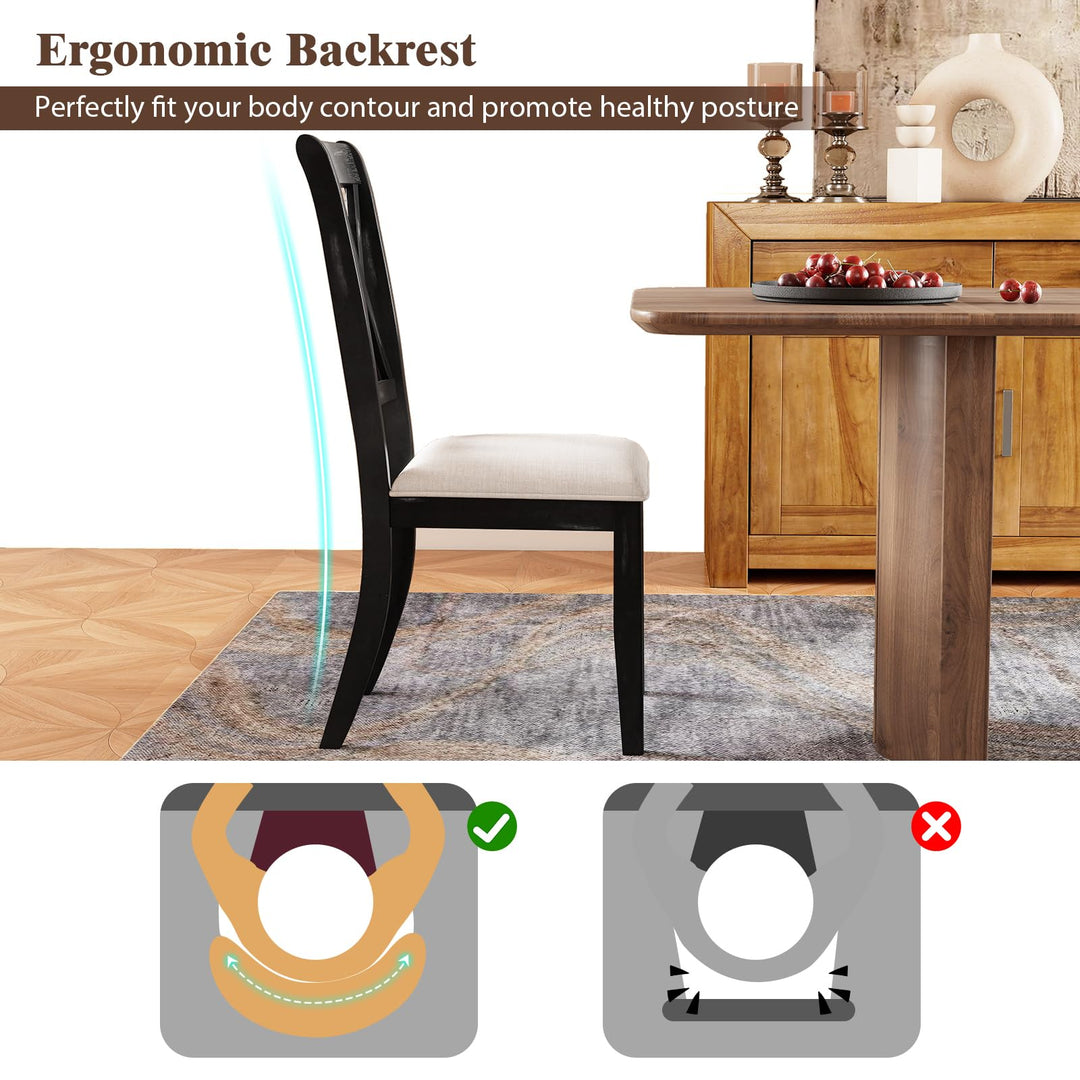 Giantex Wooden Dining Chairs Set of 2/4 Upholstered Kitchen Chair w/Distressed Rubber Wood Legs Curved Cross Back