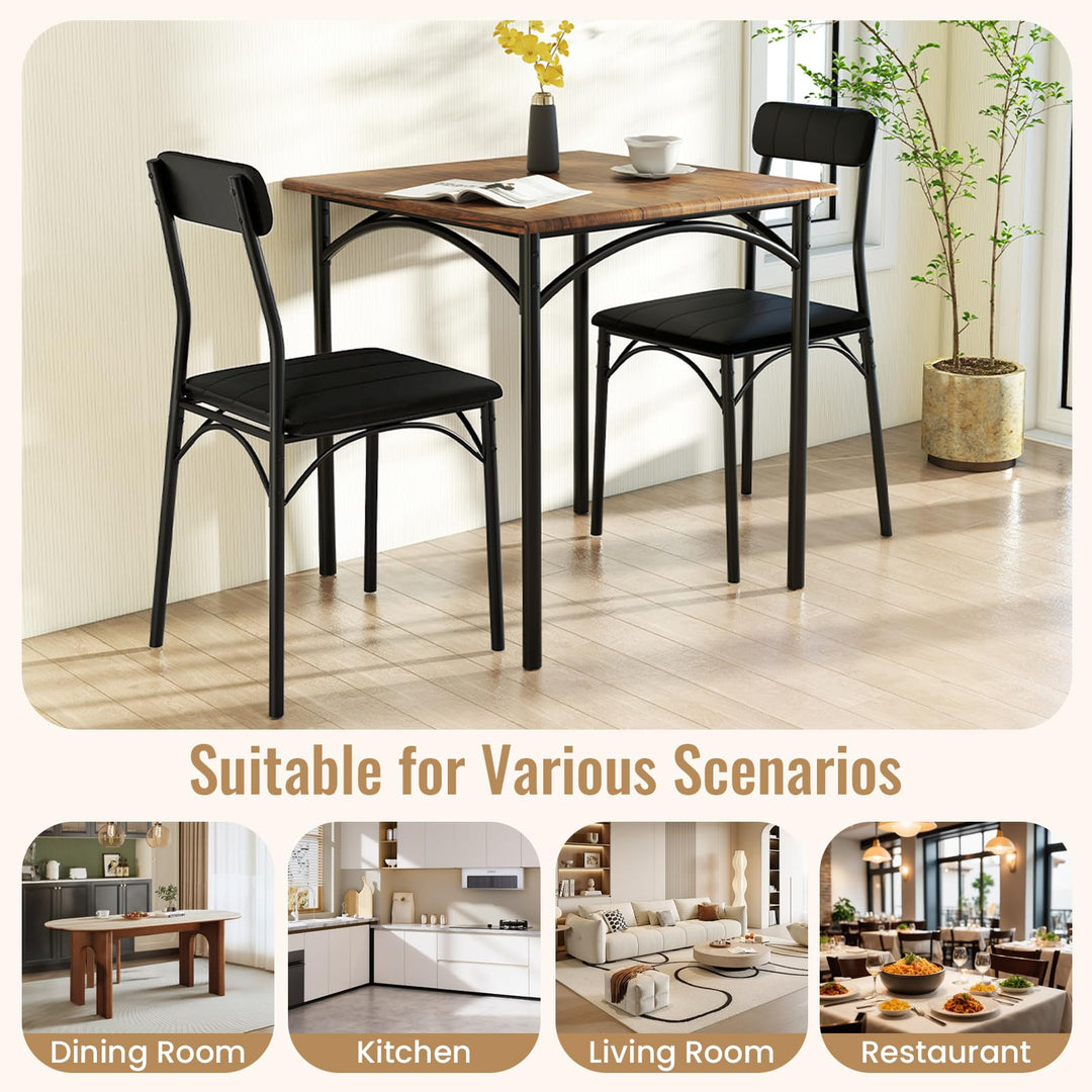 Giantex 3-Piece Dining Table Set Square Kitchen Table with 2 Upholstered Armless Chairs