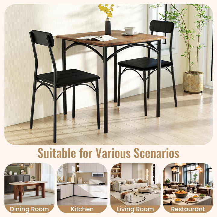 Giantex 3-Piece Dining Table Set Square Kitchen Table with 2 Upholstered Armless Chairs