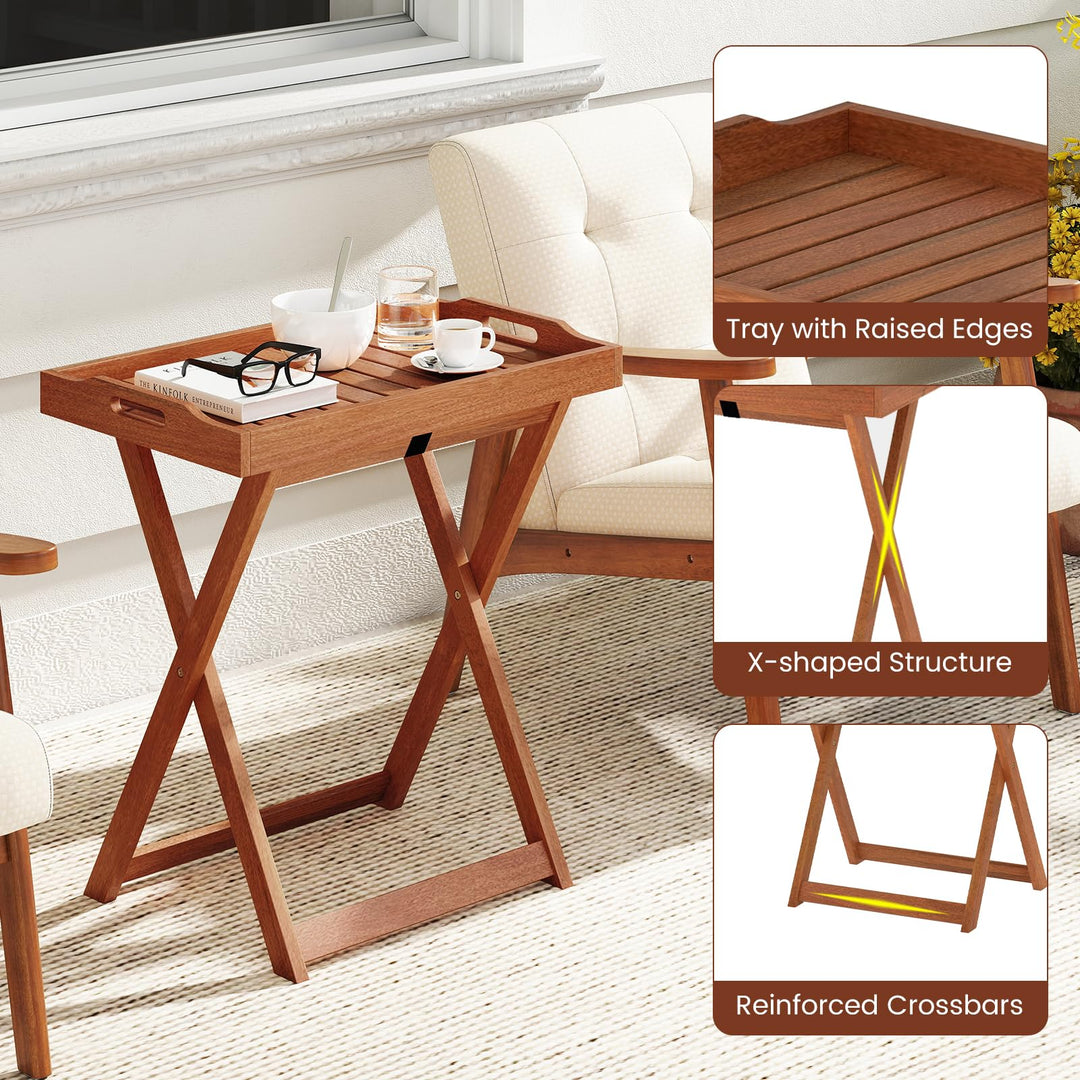Giantex Outdoor Side Table Wooden Folding Table with Removable Tray Top