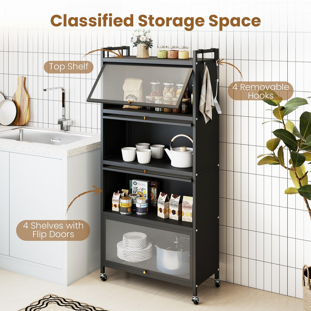 Giantex 5-Tier Kitchen Storage Cabinet, Freestanding Metal Baker&