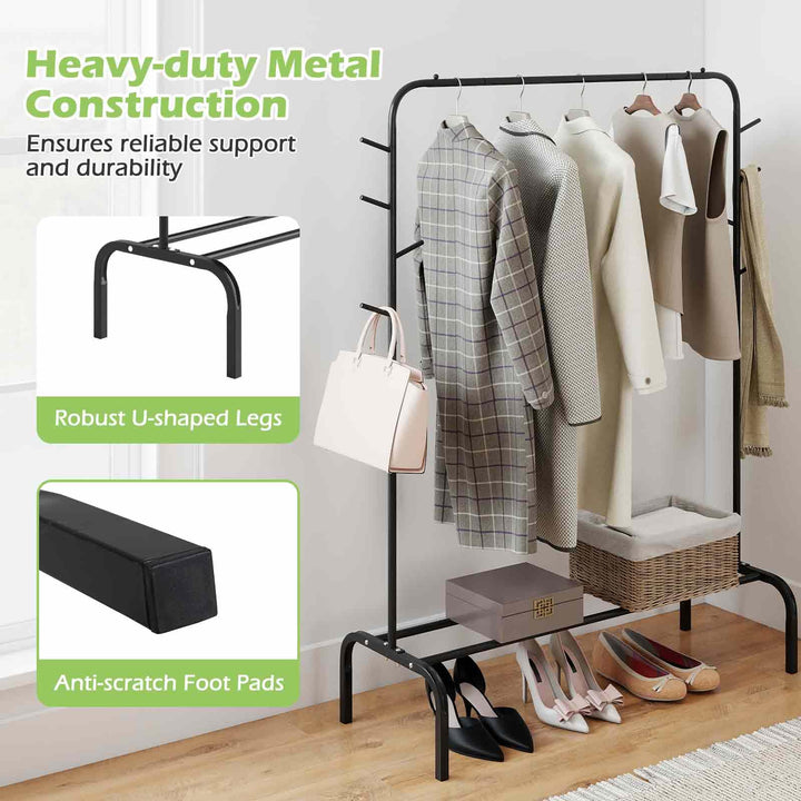 Giantex 50" Wide Freestanding Garment Rack with Hanging Rod 8 Hooks & Storage Shelf