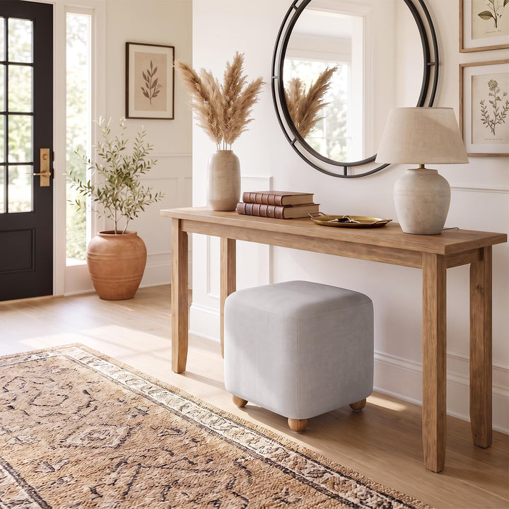 GIANTEX Linen Fabric Square Storage Ottoman with Solid Wood Legs