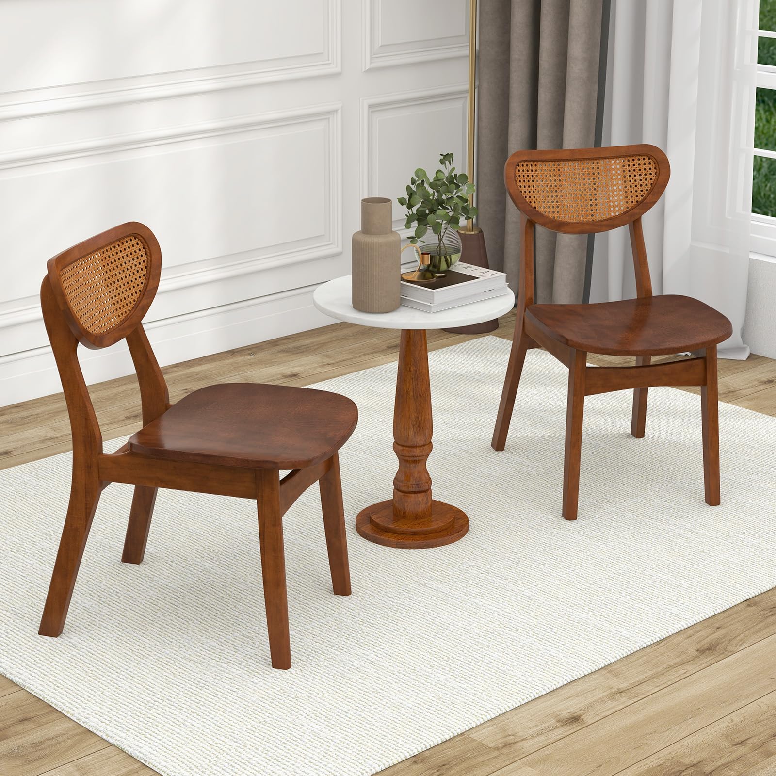 Giantex Wooden Dining Chair, Rattan Accent Chairs for Restaurant