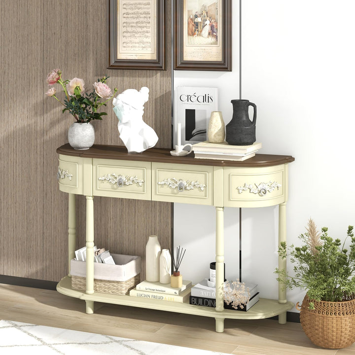 Giantex Retro Console Table with Drawers, 52" Long Narrow Sofa Table w/Open Shelf