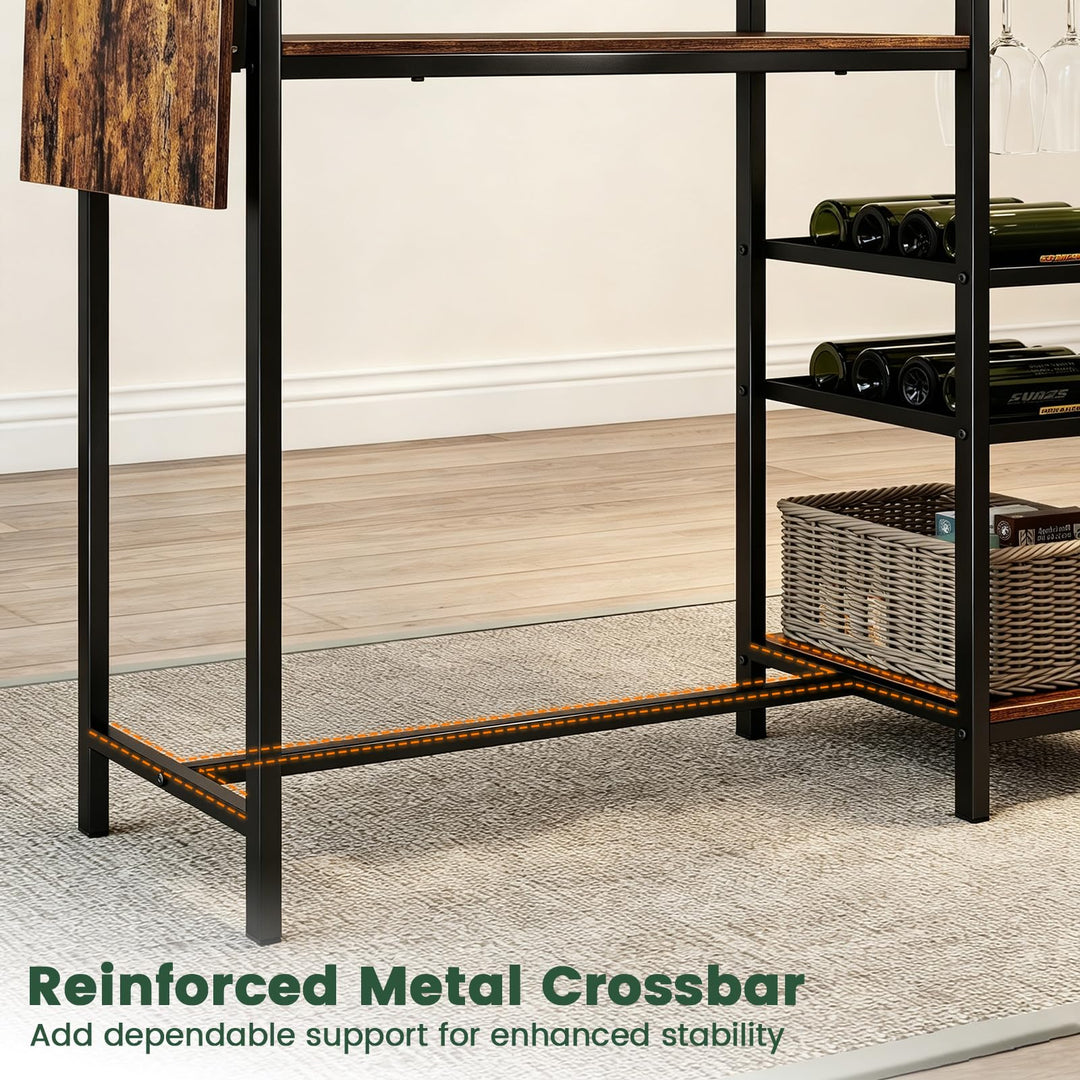 55" Drop-Leaf Counter Height Bar Table with LED Light and Remote Control for Small Space