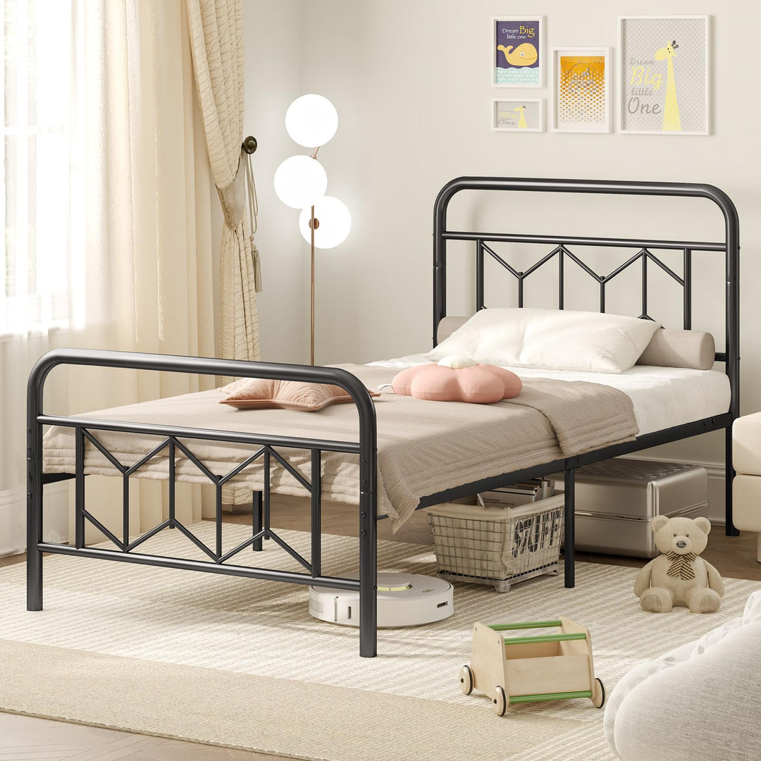 Giantex Metal Twin Bed Frames with Victorian Style Headboard & Footboard, Heavy Duty Slats Support Mattress Foundation