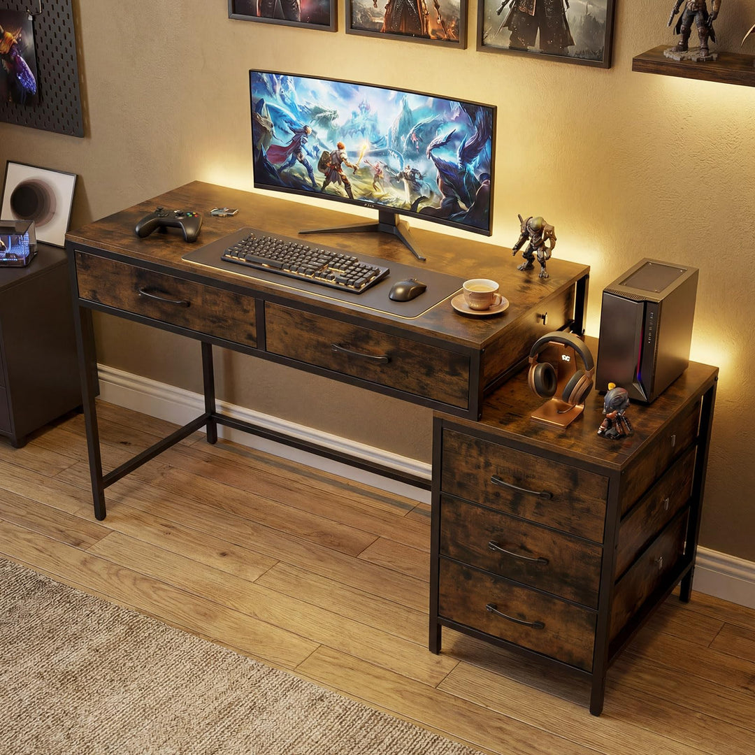 Giantex Reversible Computer Desk with 5 Drawers