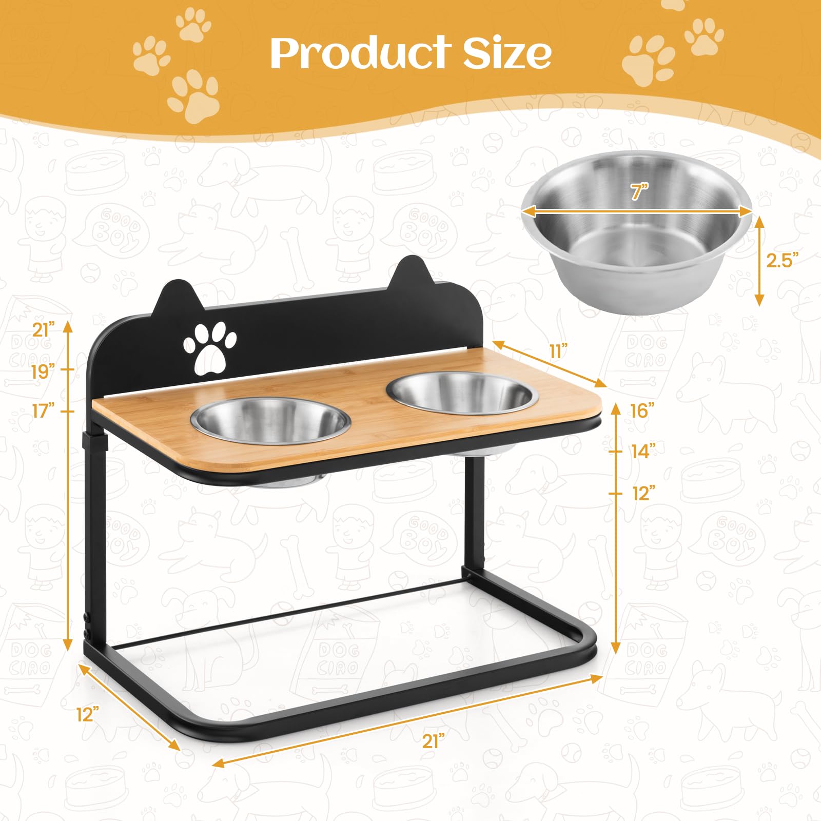 Giantex Elevated Dog Bowls Stand - Raised Pets Cats Feeding Station