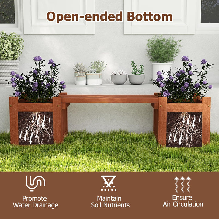 Giantex 2-in-1 Outdoor Bench with 2/4 Planter Boxes Wood with Teak Oil Finish 42"x11"x11.5"