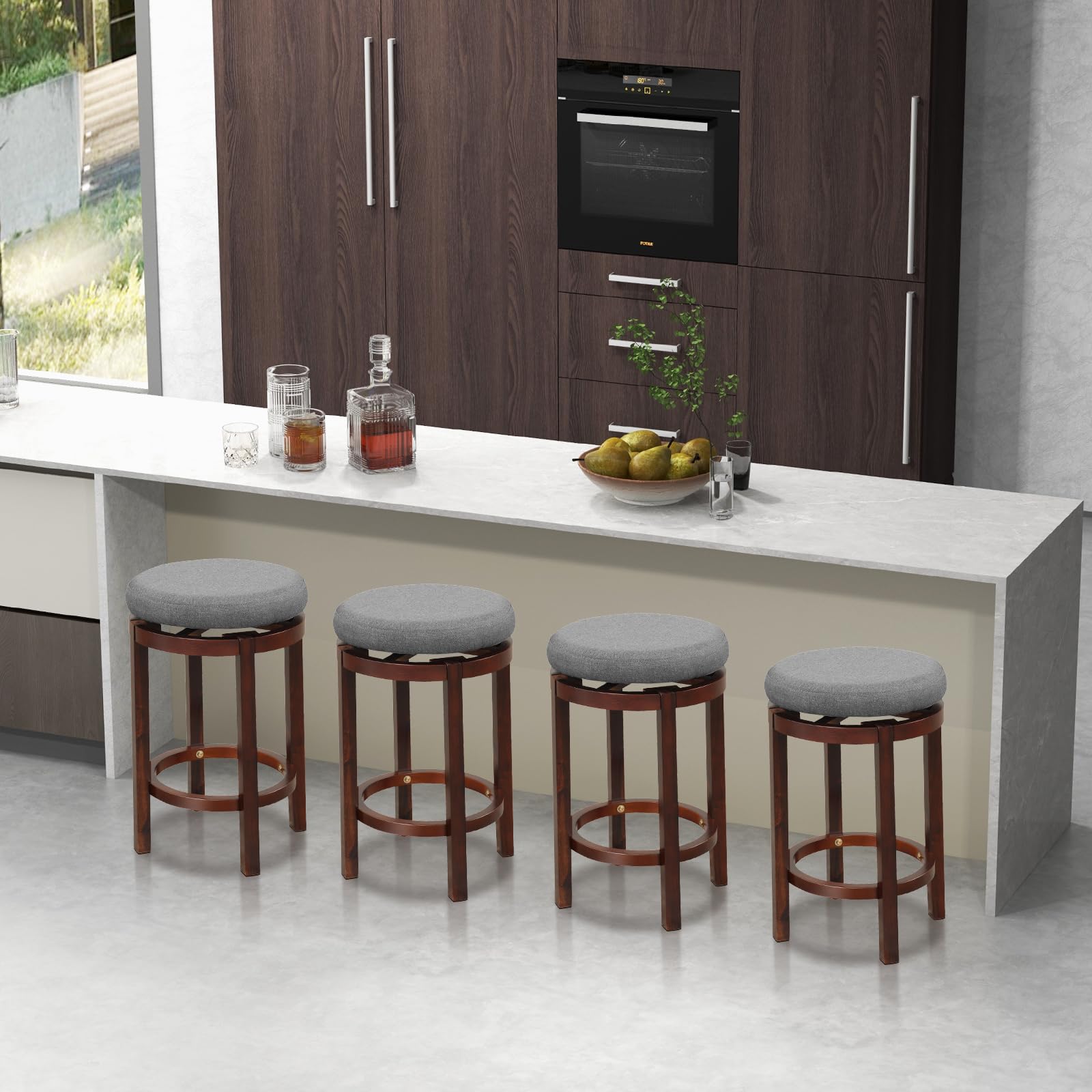 Giantex Counter Height Stool Set of 2, 26 Inch Swivel Bar Stool with Padded Cushion & Rubber Wood Legs