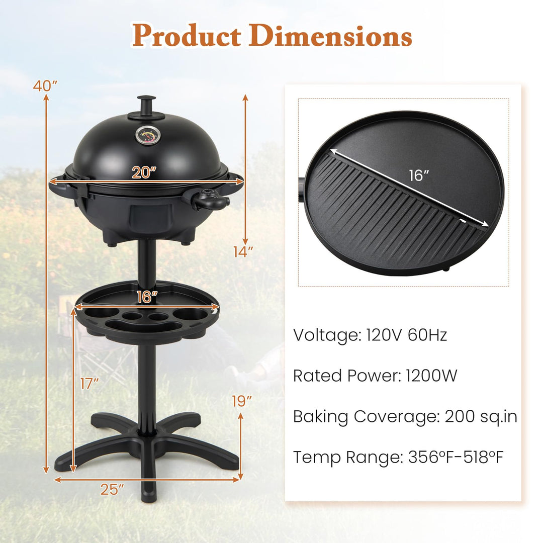 Giantex 1200W Electric BBQ Grills Outdoor Cooking with Lid & Thermometer