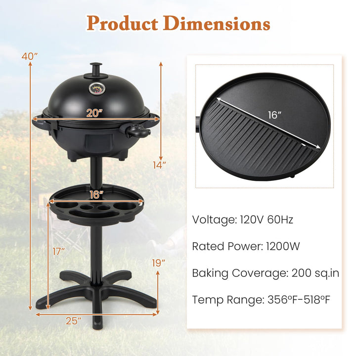 Giantex 1200W Electric BBQ Grills Outdoor Cooking with Lid & Thermometer