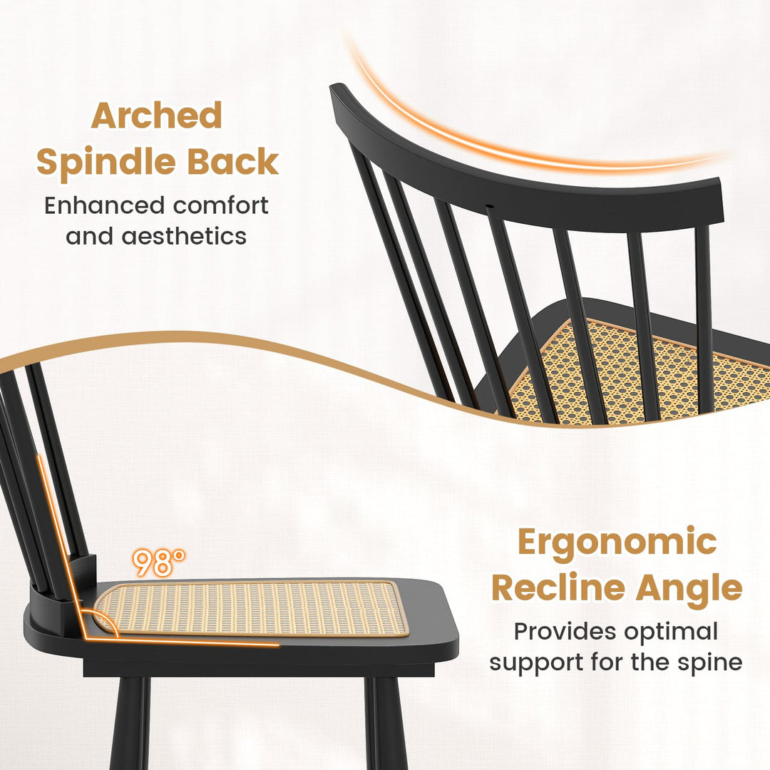 Giantex Farmhouse Solid Rubber Wood Dining Chairs Set of 2/4 with PE Rattan Seats