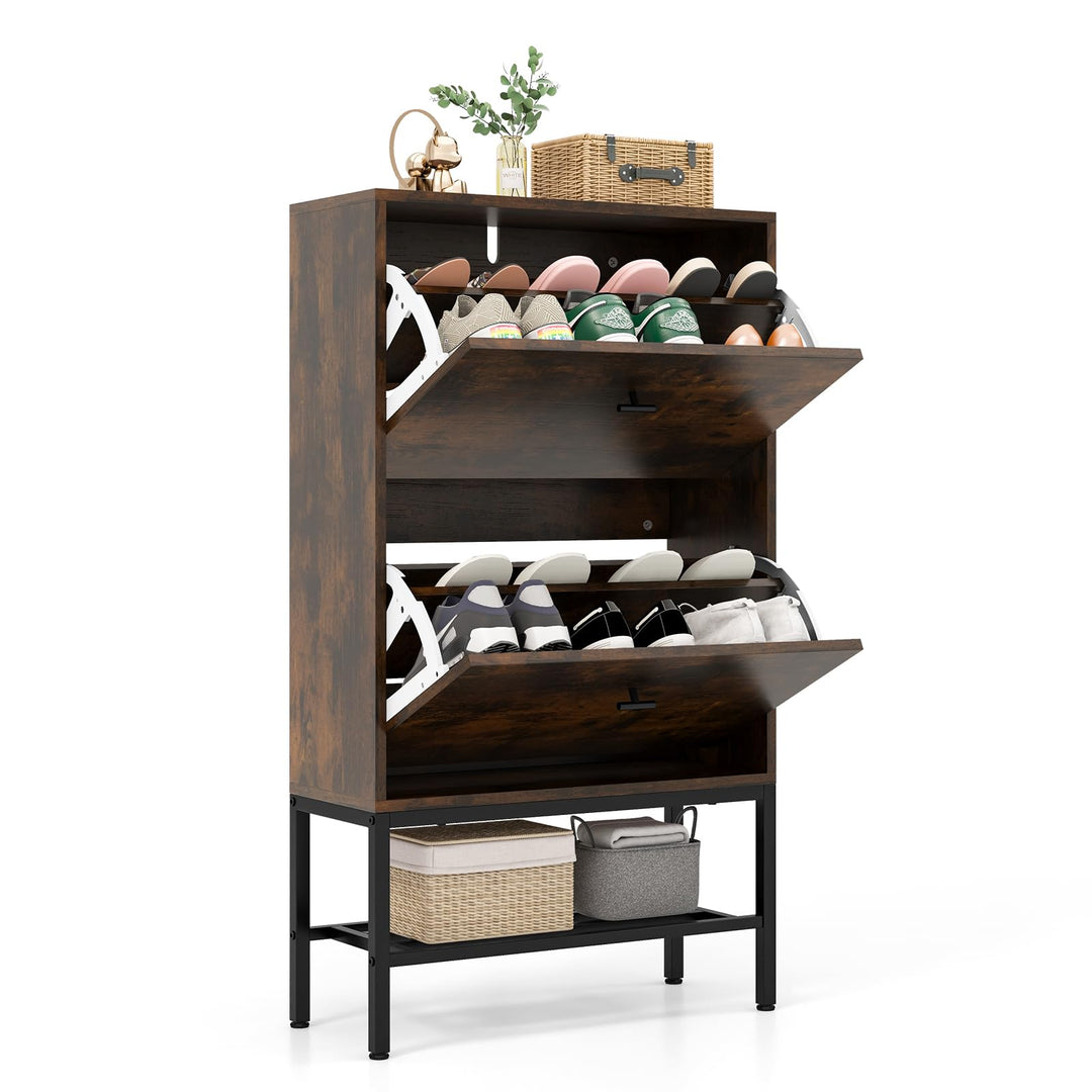 Giantex Shoe Storage Cabinet - Hidden Shoe Organizer with 2 Flip Drawers, Adjustable & Removable Interior Shelves