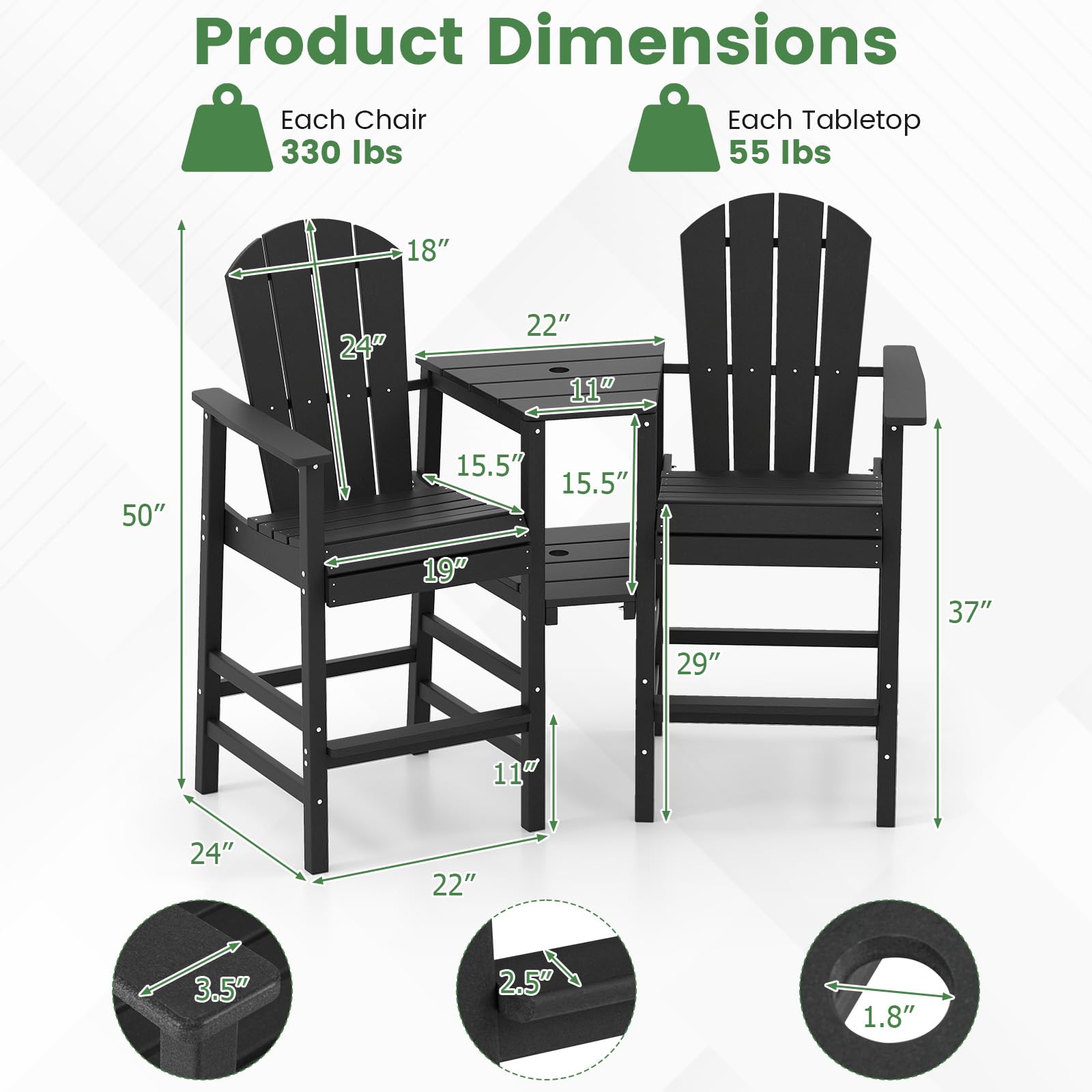 Giantex Outdoor Tall Adirondack Chairs Set of 2