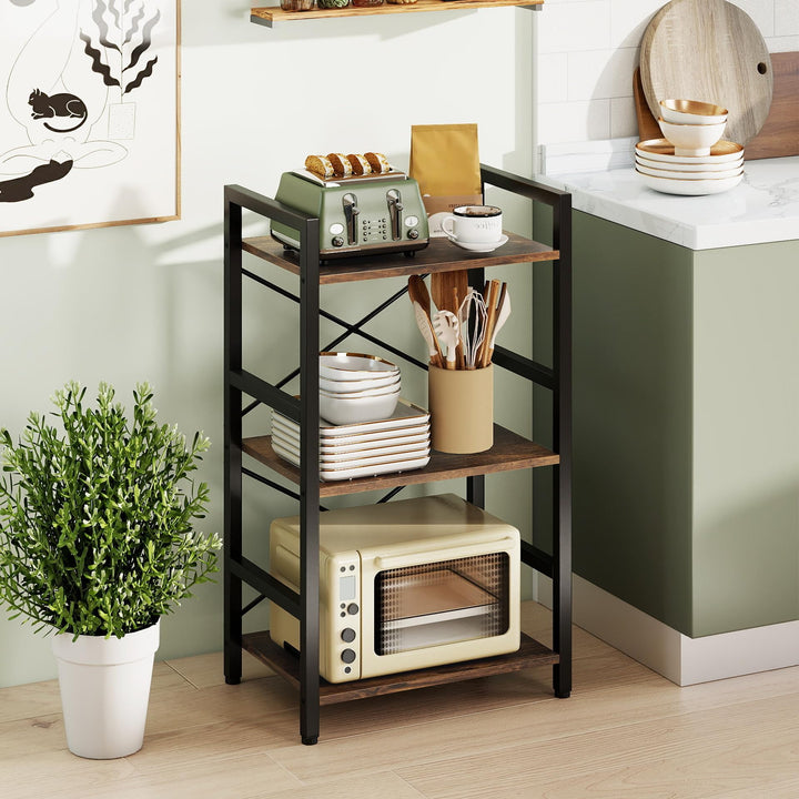 Giantex 3-Tier Bookshelf Narrow Freestanding Display Shelf with Metal Frame &amp; Wooden Storage Racks