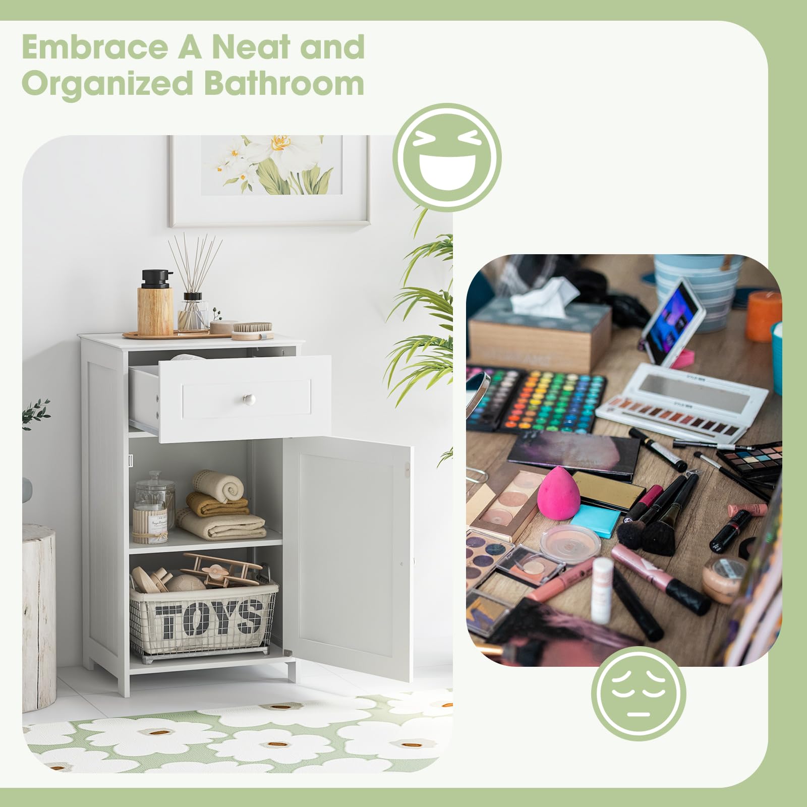 Giantex Floor Bathroom Storage Cabinet - Freestanding Cabinet with Drawer, Door, White