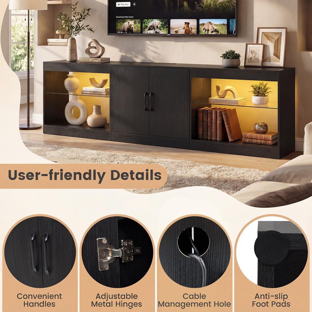 Giantex LED TV Stand for 85 Inch TV | Modern Entertainment Center with Power Outlets