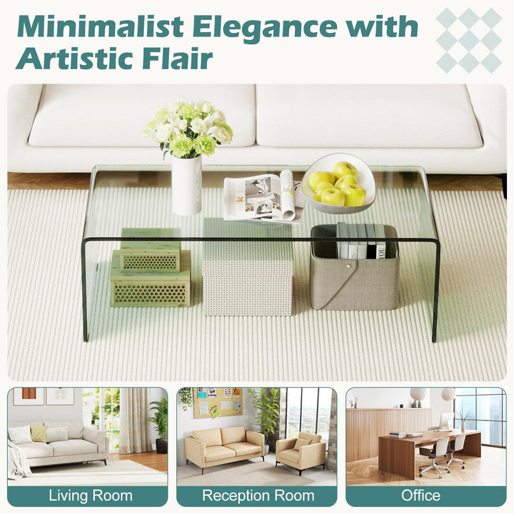 Giantex 40 Inch Clear Center Coffee Table with Tempered Glass Top &amp; Round Edges
