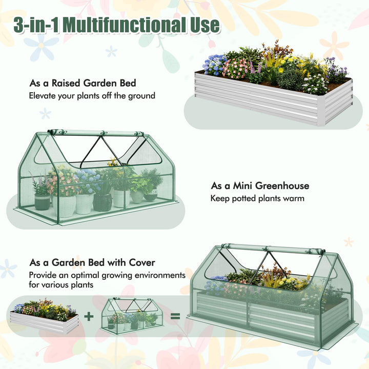 Giantex Galvanized Steel Raised Garden Bed with Mini Greenhouse, Outdoor Metal Planter Box Kit with Large Roll-up Cover