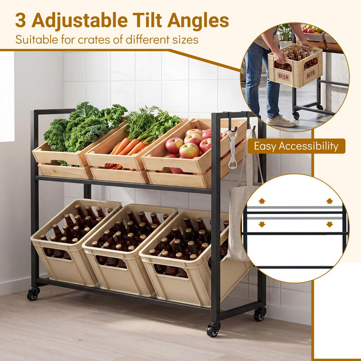Giantex 2-Tier Drink Crate Rack with 4 Universal Wheels
