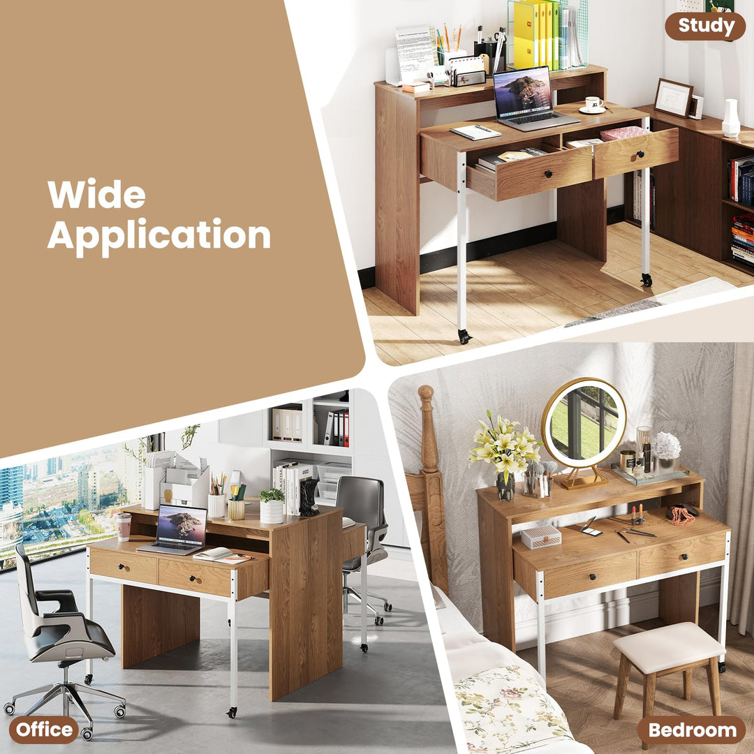 Giantex Small Computer Desk with Hutch & Drawers