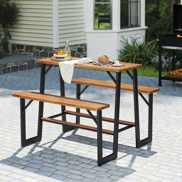 Giantex 4.5FT Picnic Table Bench Set for 4 Acacia Wood Outdoor Dining Table Set