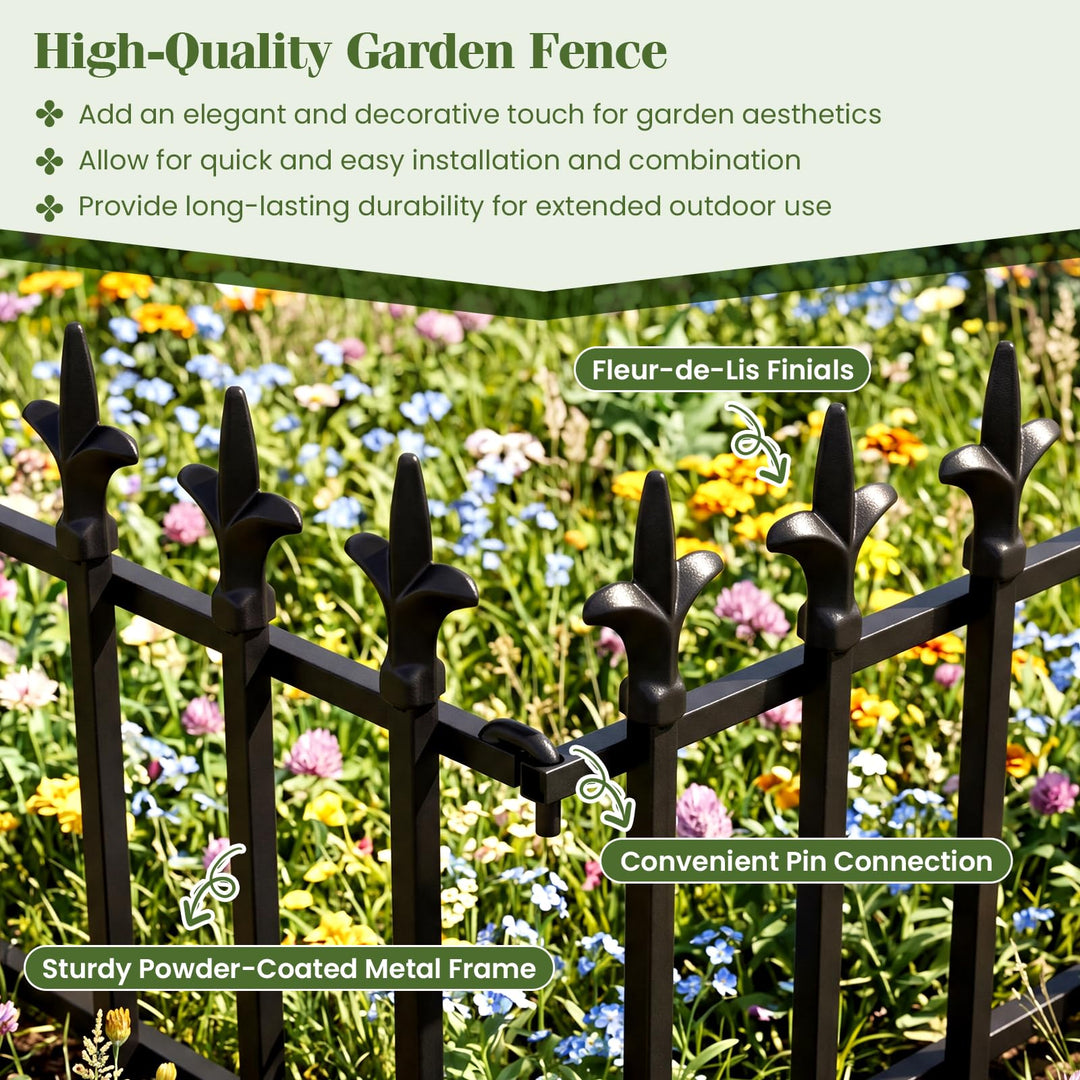 Giantex No Dig Decorative Metal Garden Fence with Fleur-de-Lis Finials