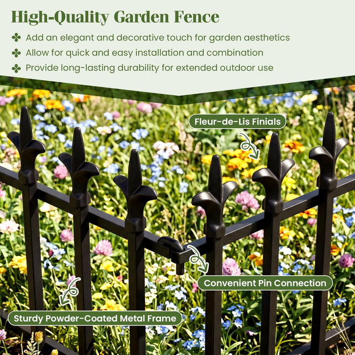 Giantex No Dig Decorative Metal Garden Fence with Fleur-de-Lis Finials